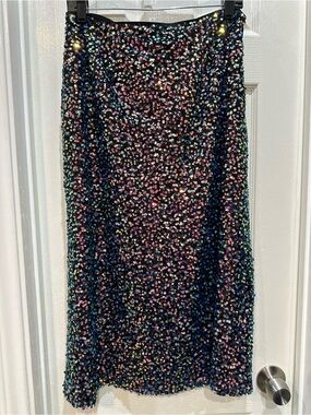 Black Sequin Midi Skirt with Iridescent Multicolor Sparkle